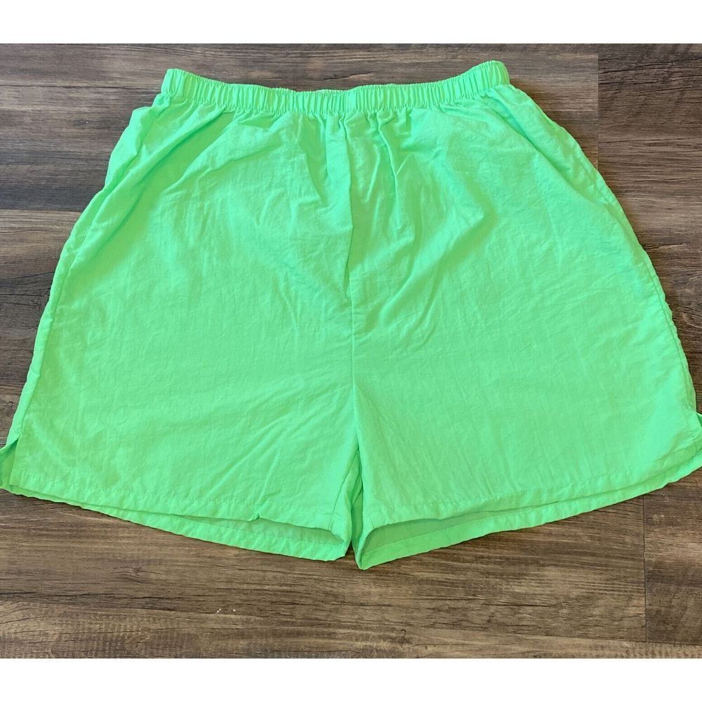 Vintage Athletic Works Neon Nylon 3.5" Shorts Small Lime Retro 80s Fluorescent